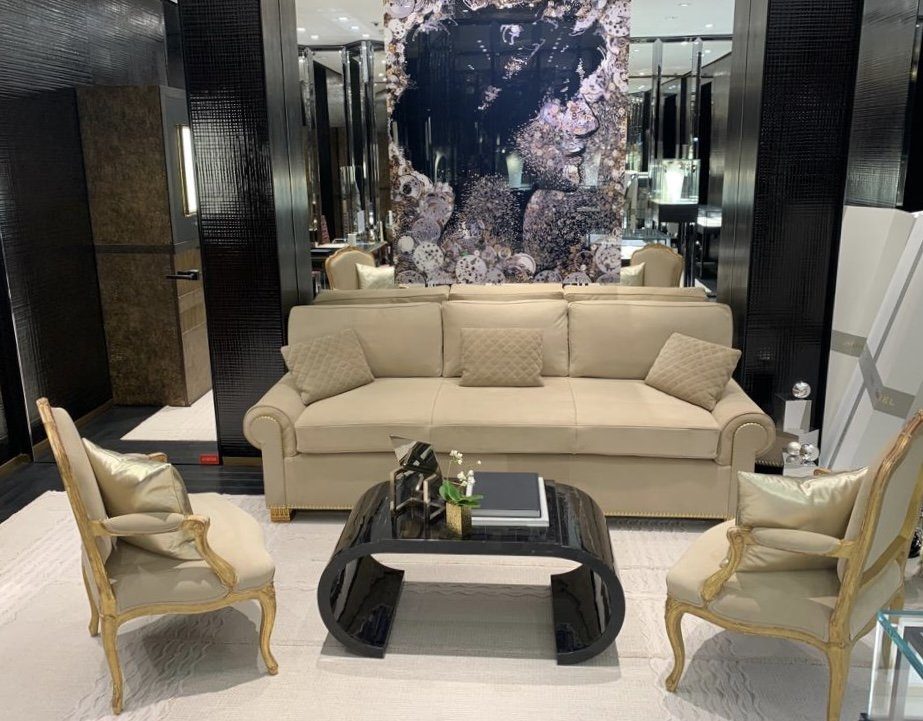 Luxury boutique interior in black lacquer and gold