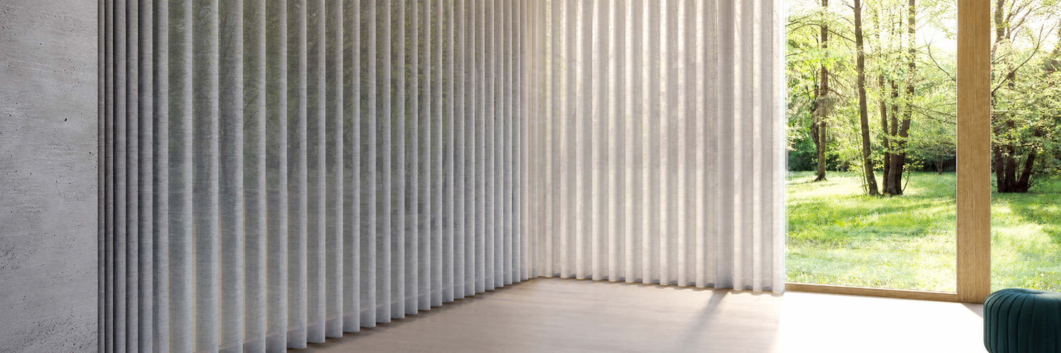 Curtain track curved around a corner, recessed into the ceiling