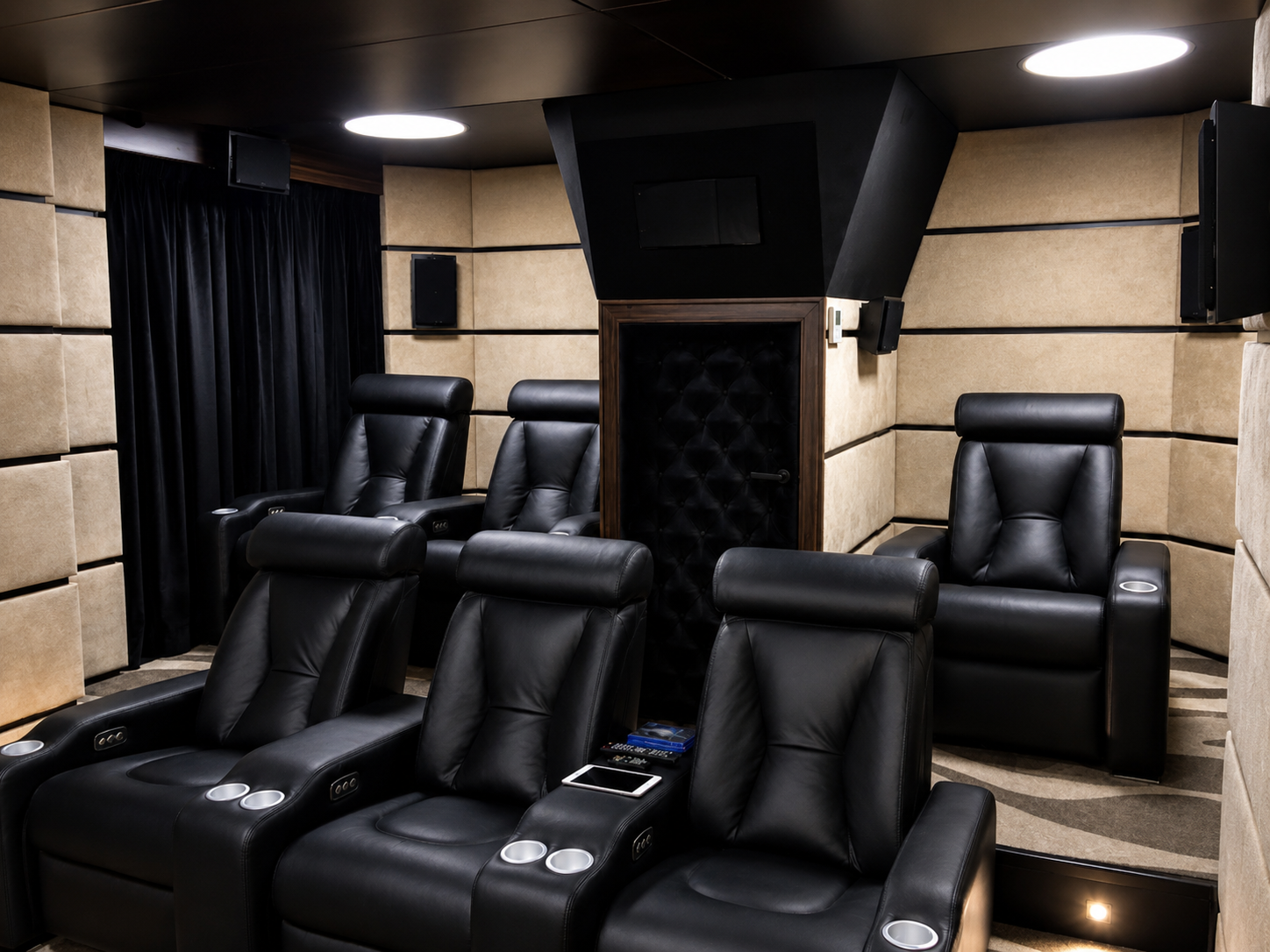 Home cinema with acoustic upholstered wall panels — Cannes / Monaco