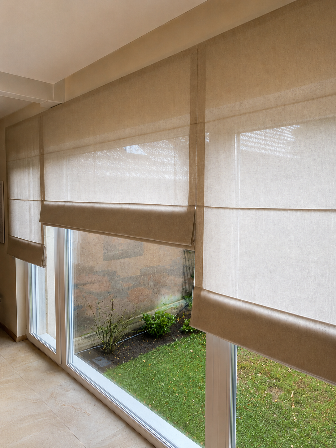 Striped roman blind fitted at a window